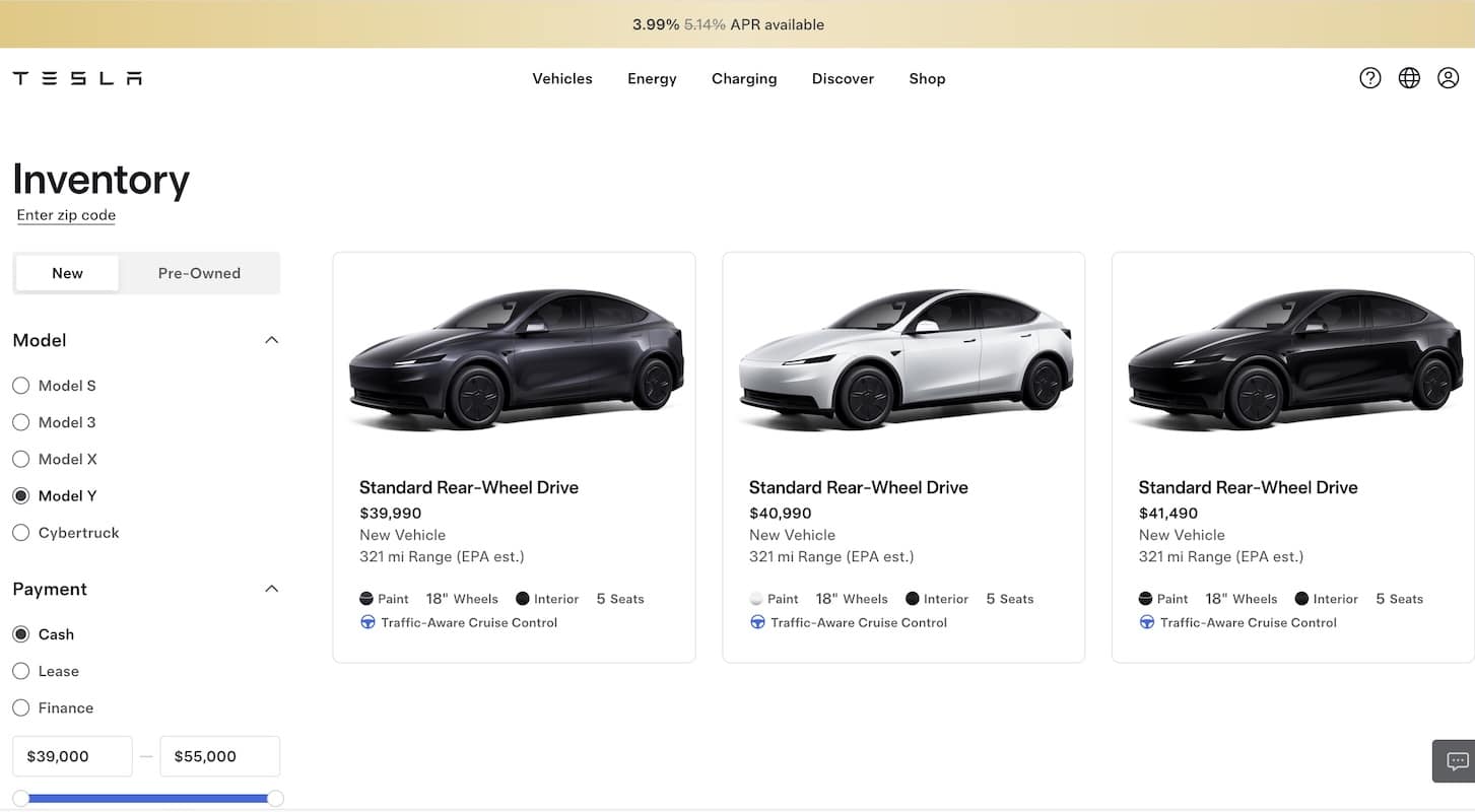 Tesla Model Y Standard inventory
